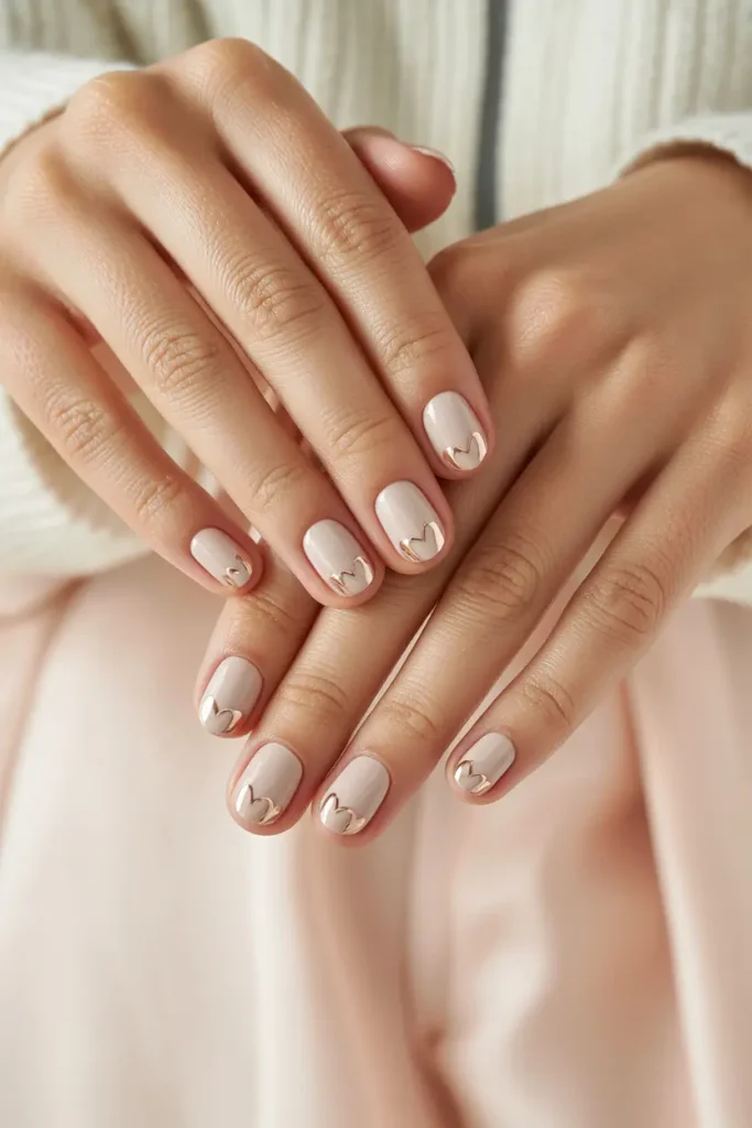 Nude nails with tiny heart nail