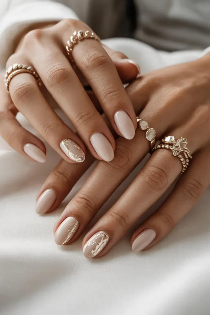 Nude Nails with Gold Foil
