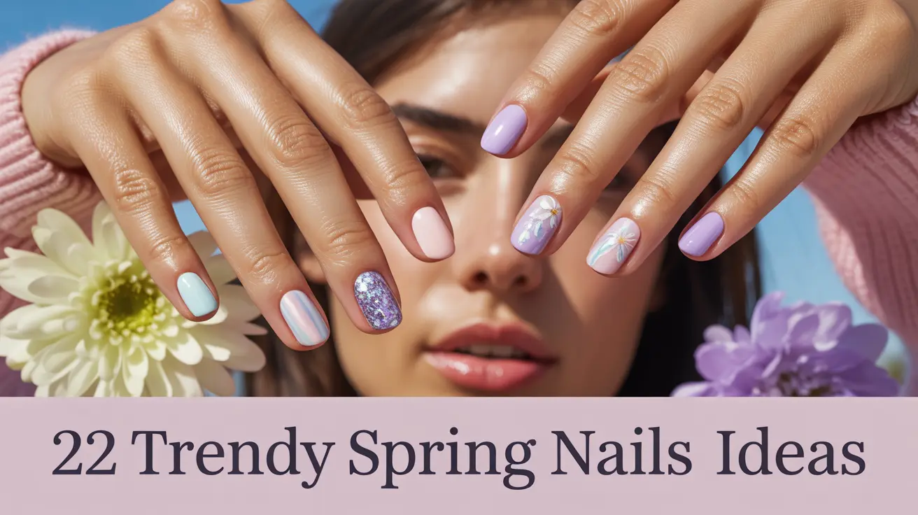 22 trendy spring nails ideas featuring pastel ombre, chrome lavender, floral accents, and silver glitter designs for 2026