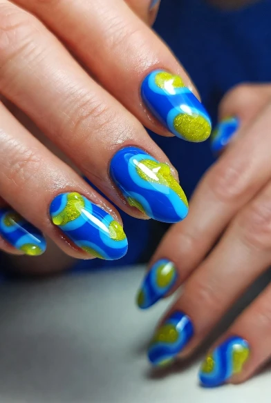 Abstract Blue Waves with Yellow Texture
