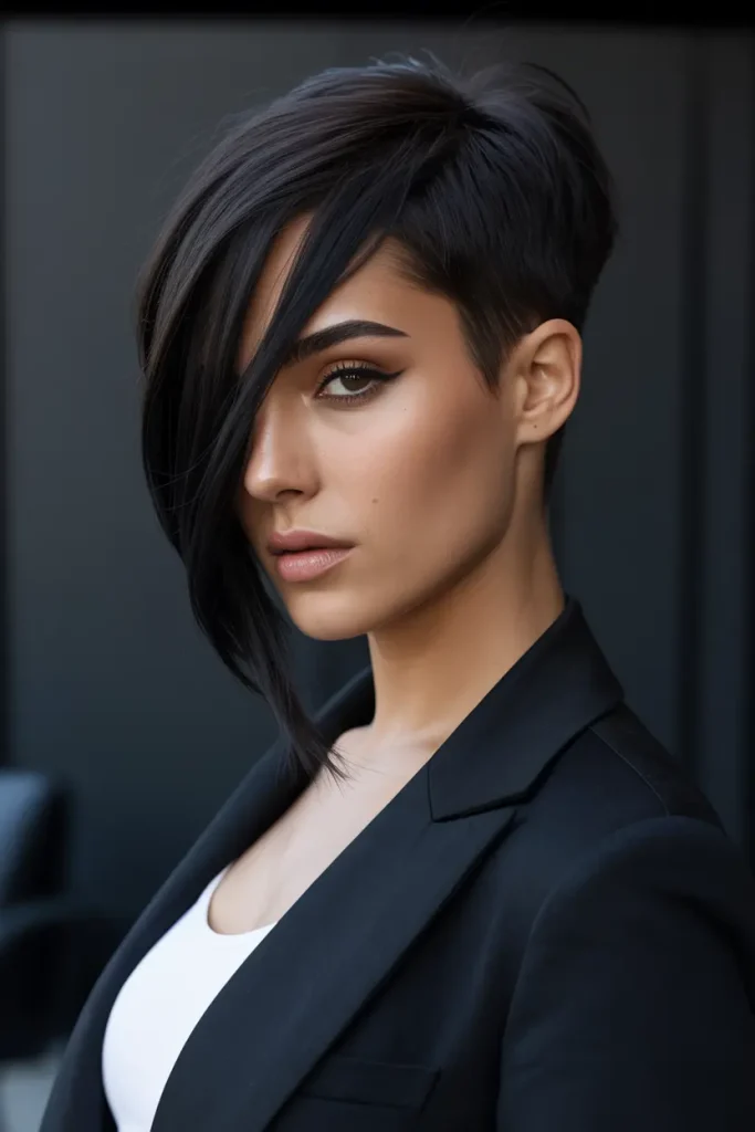 Asymmetrical Long Pixie with Deep Black
