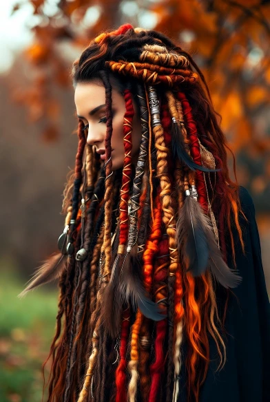Autumn Flame Witch Locs with Feather Charms