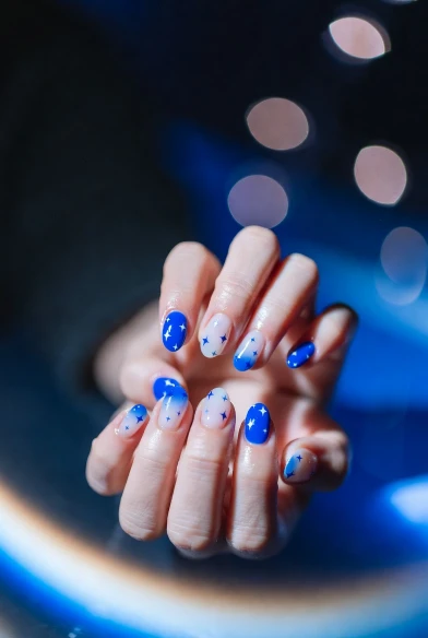 Blue and White Star Accent Nails