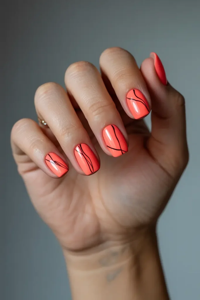 Bright Coral with Line Art