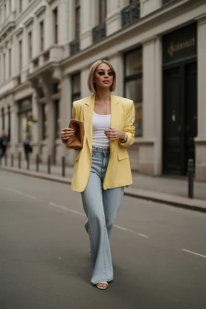 Butter Yellow Blazer With Light Wash Jeans