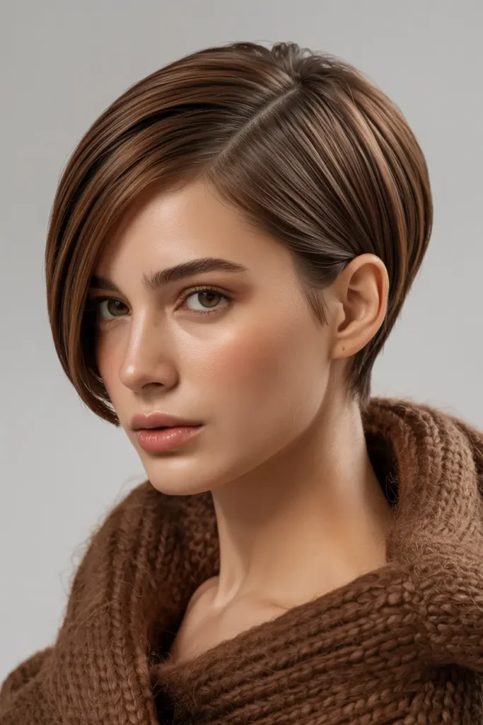 Cool Brunette Side-Part Pixie