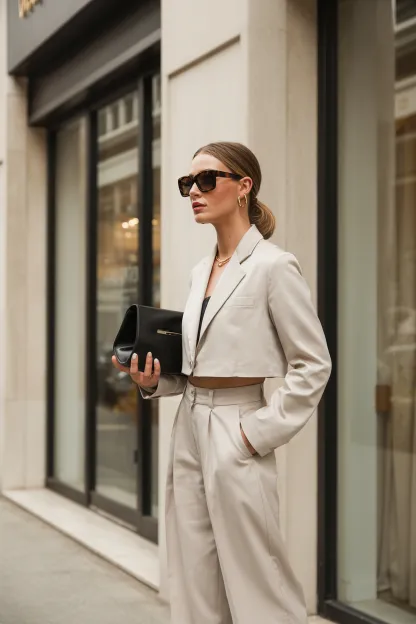 Cream Monochrome Set With a Black Handbag