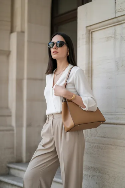 Crisp White Top With Relaxed Tailored Pants