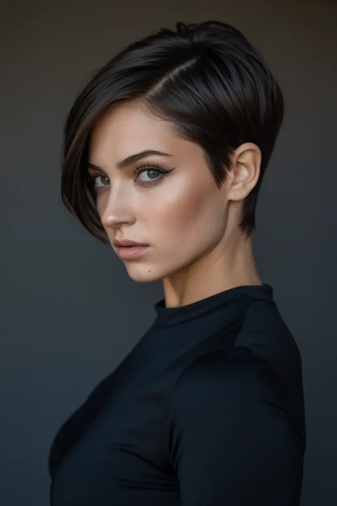 Cropped Nape Long Pixie with Jet Black 
