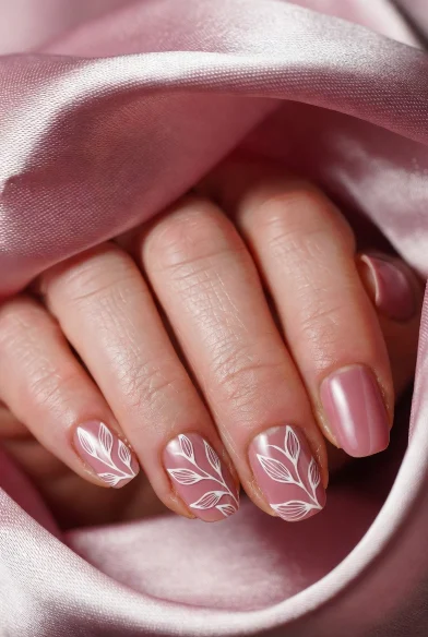 Dusty Pink Daisy Nails