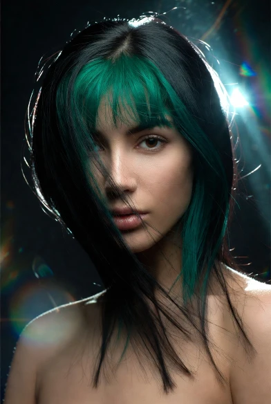 Emerald Veil Witch Hair with Sleek Contrast