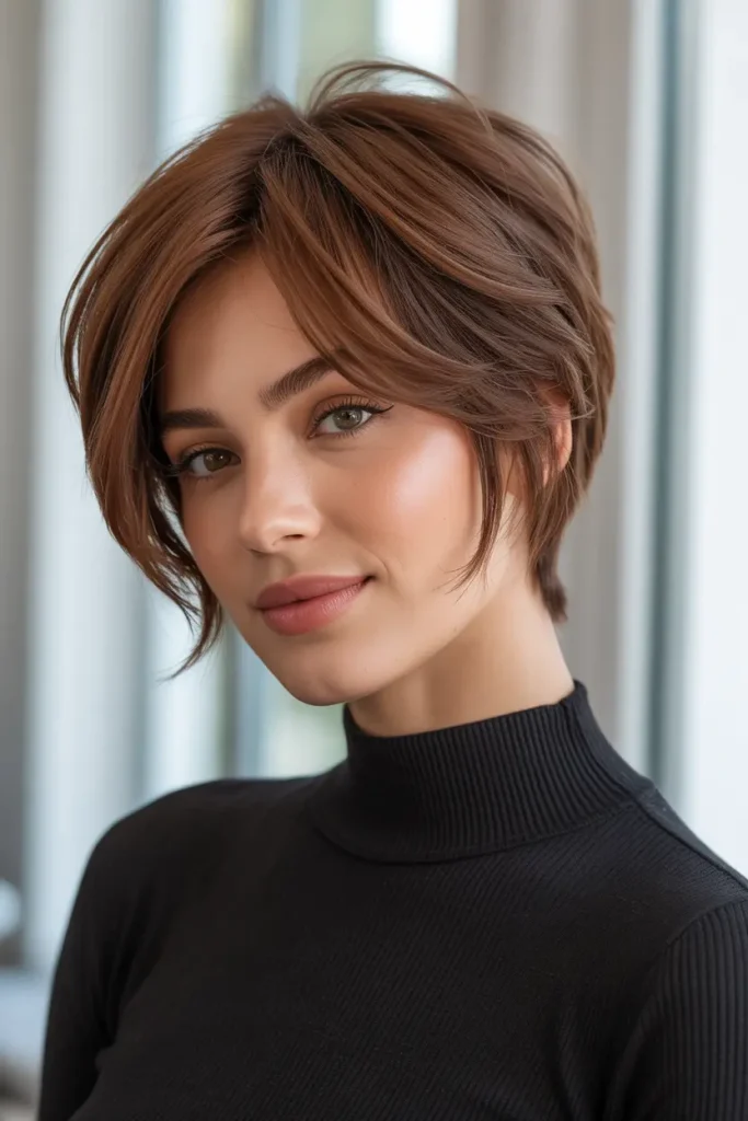 Feathered Long Pixie with Chestnut Brown 