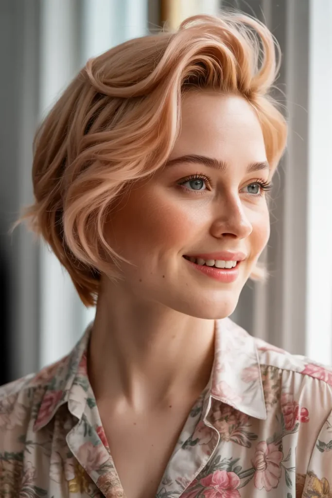 Feminine Long Pixie with Strawberry Blonde 