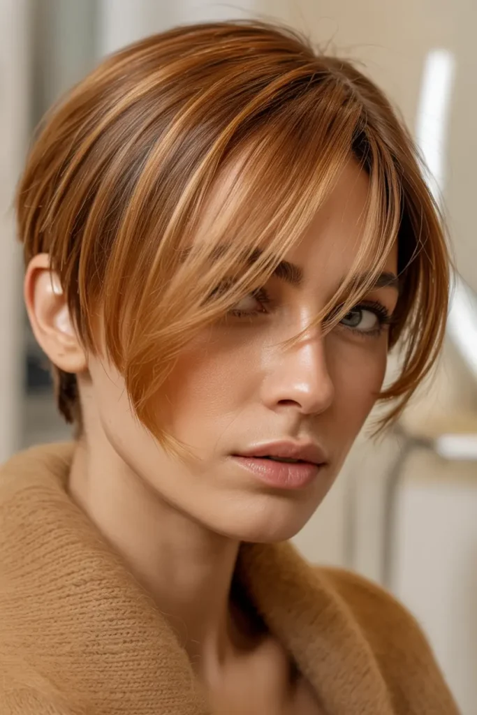Golden Caramel Side-Swept Pixie