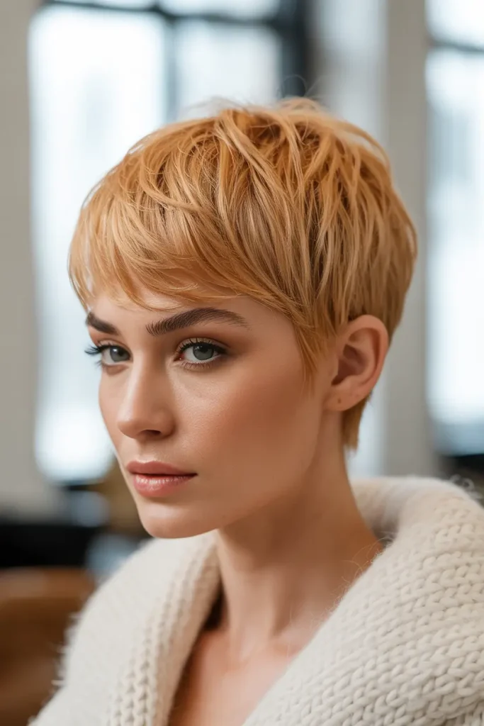 Honey Blonde Layered Micro Pixie