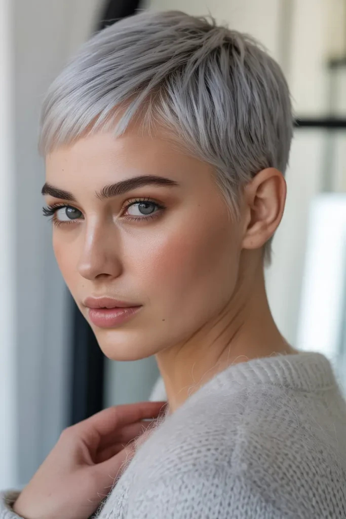 Icy Silver Close-Cropped Pixie