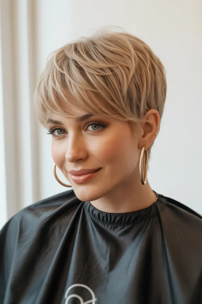 Layered Fringe Pixie with Sandy Blonde