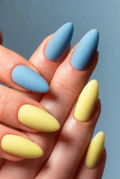 Matte Blue and Yellow Nails