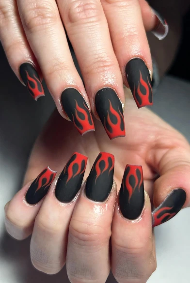 Matte Flame Coffin Nails