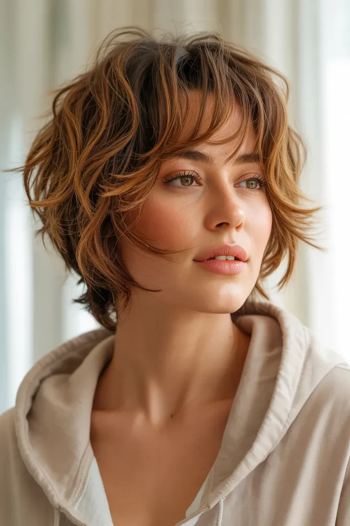 Messy Long Pixie with Golden Brown 