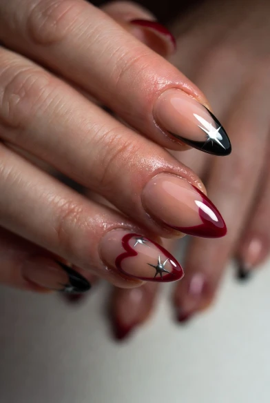 Minimal Heart French Tip Almond Nails