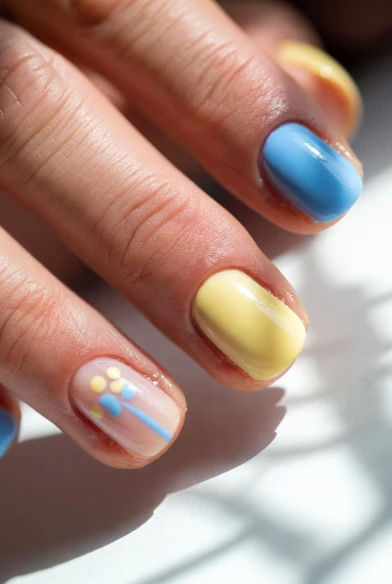 Minimal Sky Blue and Soft Yellow Nails