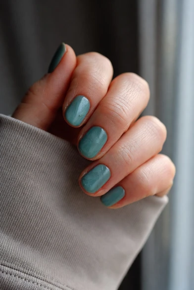 Muted Teal Stone Nails