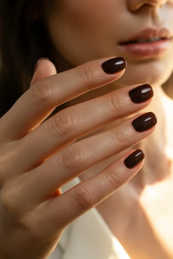 Neutral Brown Glossy Nails