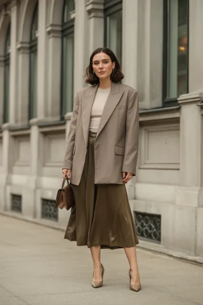 Oversized Jacket With a Midi Skirt