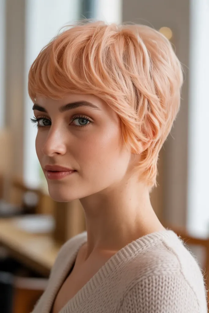 Pastel Peach Soft Pixie Cut