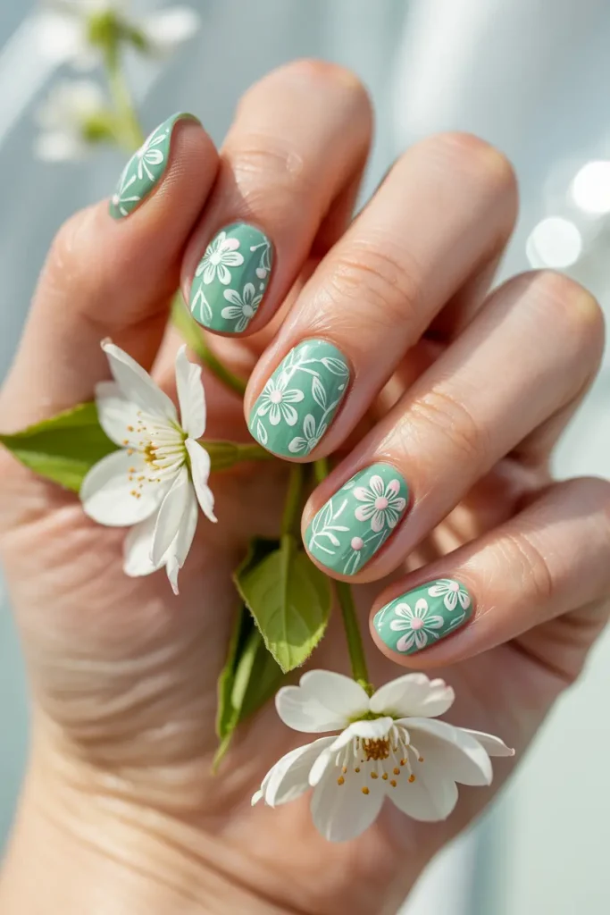 Peachy Nude with Tiny White Flowers