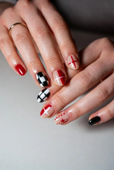 Playful Mixed Pattern Short Nails