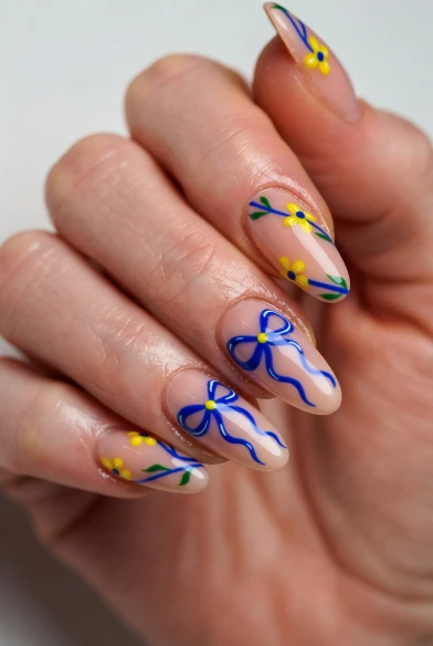 Ribbon and Floral Nail Design