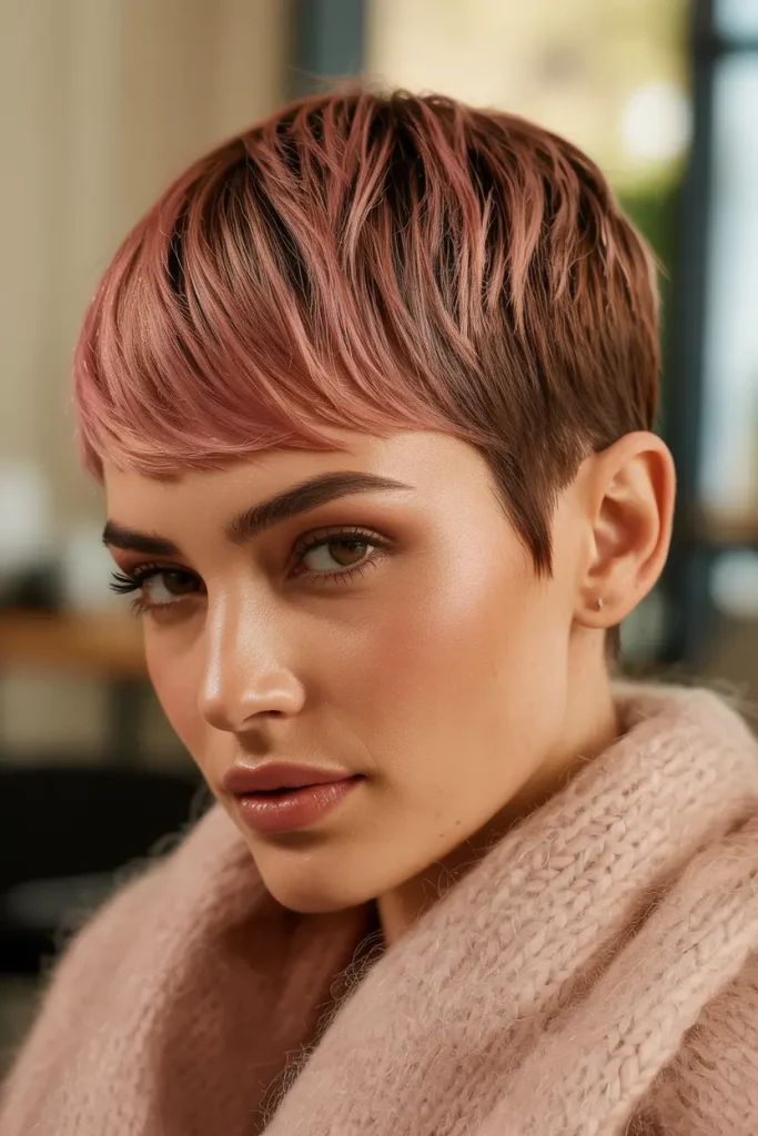 Rose Pink Accent Pixie Crop