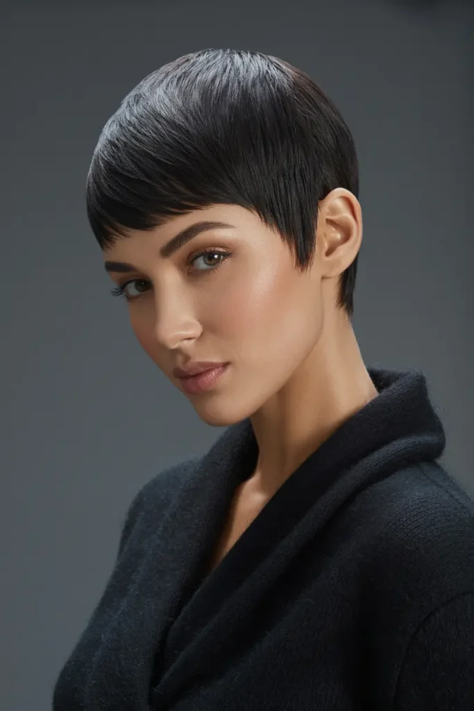 Soft Black Sculpted Pixie Cut