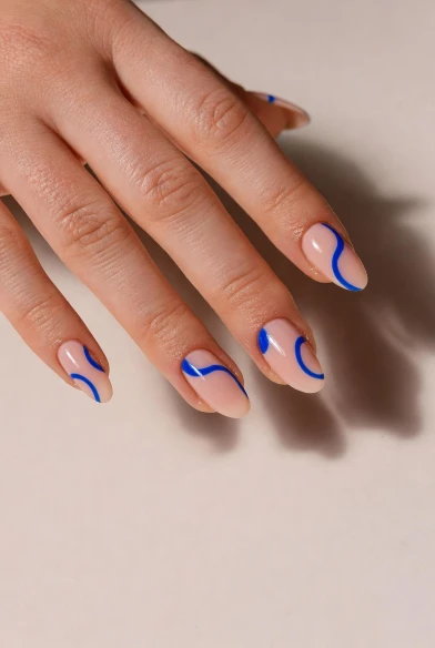 Soft Blue Swirl Abstract Nails