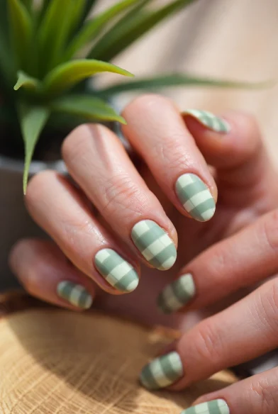 Soft Green Check Nails