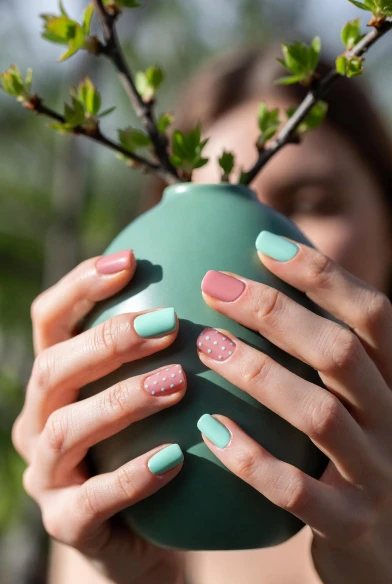 Soft Mint and Blush Nails