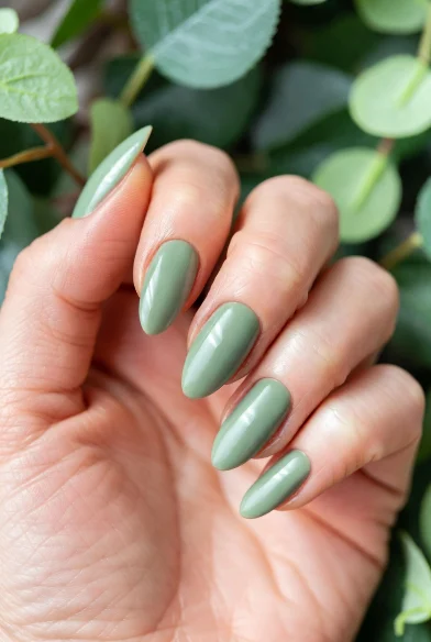 Soft Sage Green Almond Nails
