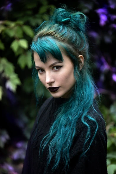 Teal Spell Witch Bun with Playful Edge