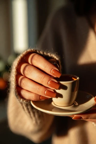 Terracotta Brown Gloss Nails