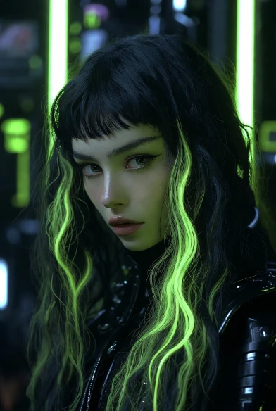 Toxic Glam Witch Hair with Neon Green Streaks