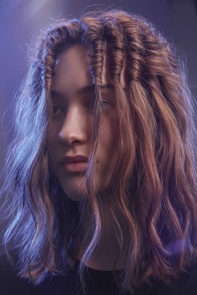 medium witchy hairstyle with crimped texture and mystical volume