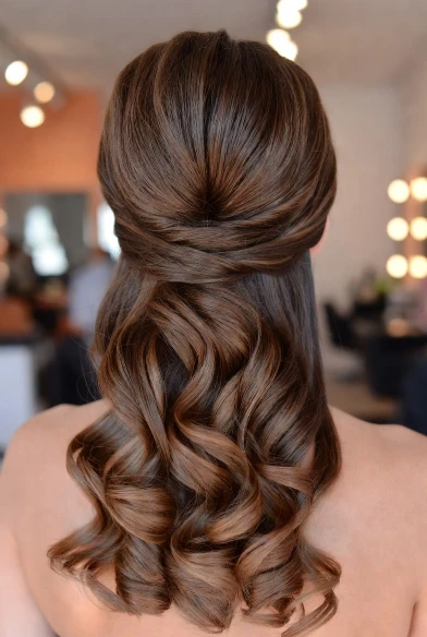 Curled Half Up Prom Hairstyle with a Voluminous Twist