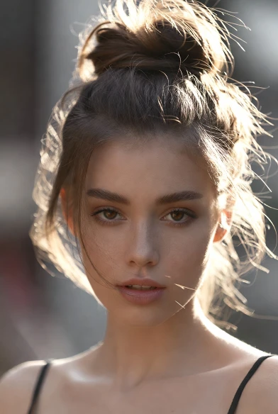 Messy bun hairstyle for casual daily looks.