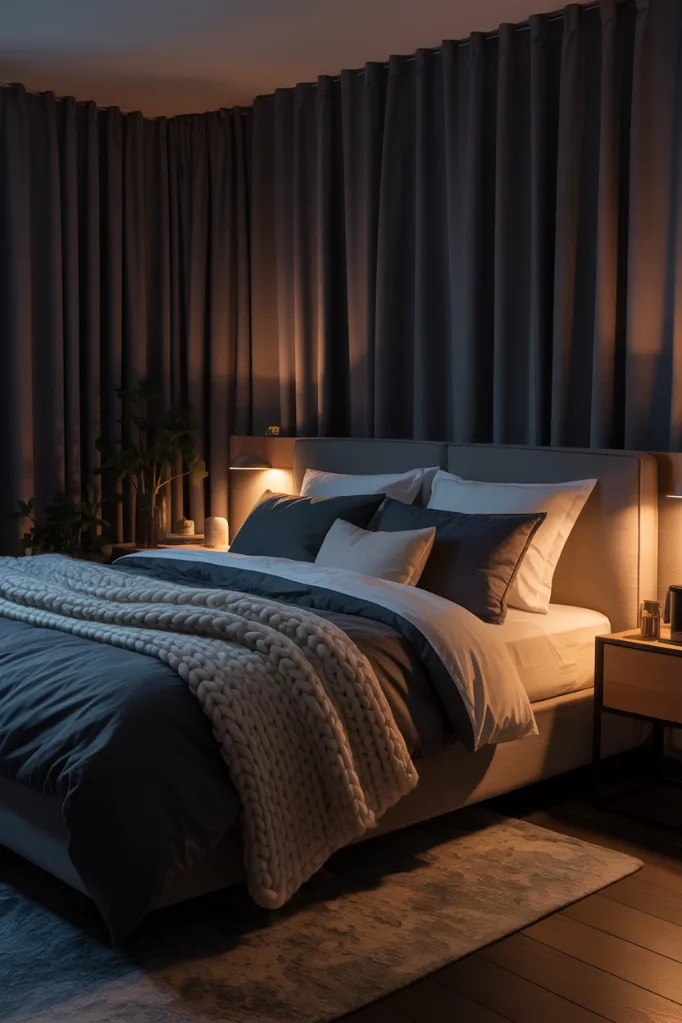  Dark cool bedroom setup for better sleep habits.