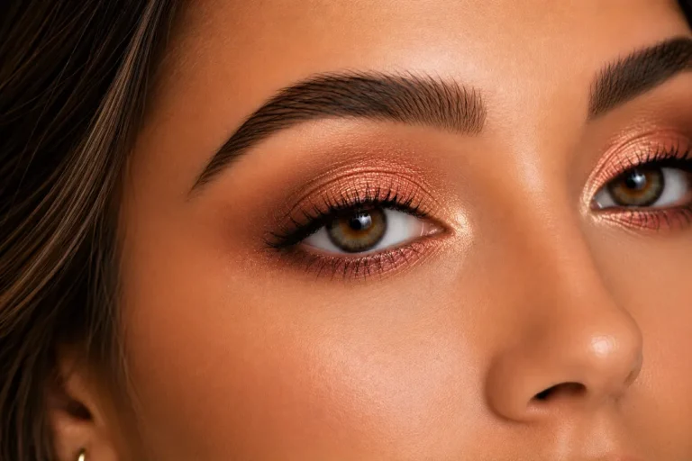 5-minute eye makeup look — duochrome copper rose gold sunset shadow with color shift on full lid