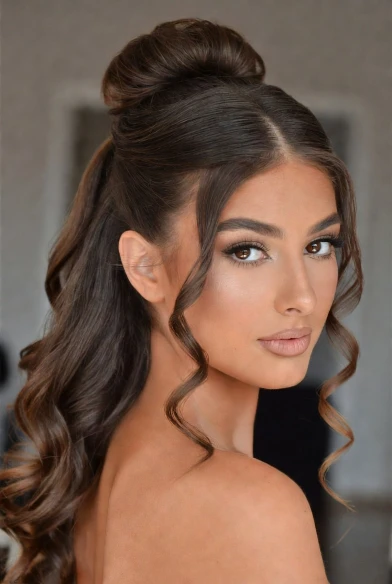 Half Up Bun with Cascading Curls
