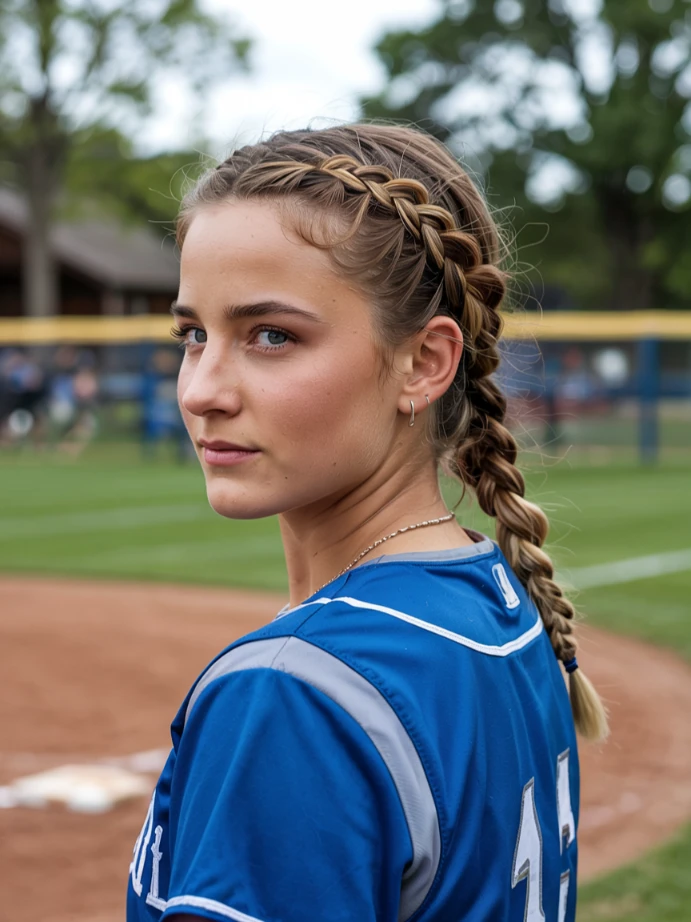 Side Dutch braid hairstyle for softball players