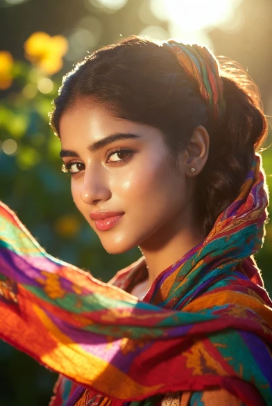 Sleek ponytail wrapped with a colorful scarf for a fresh look